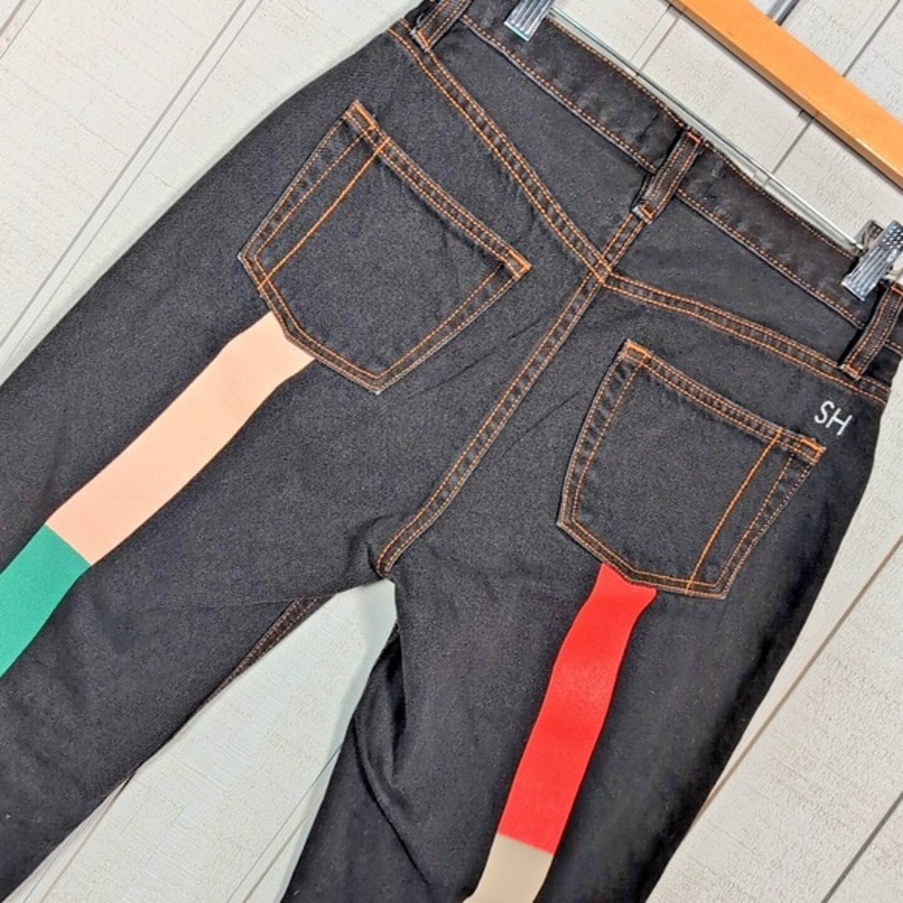 Still Here Women's Size 0 Black Rainbow Paint High Straight Jeans Pants EUR 24